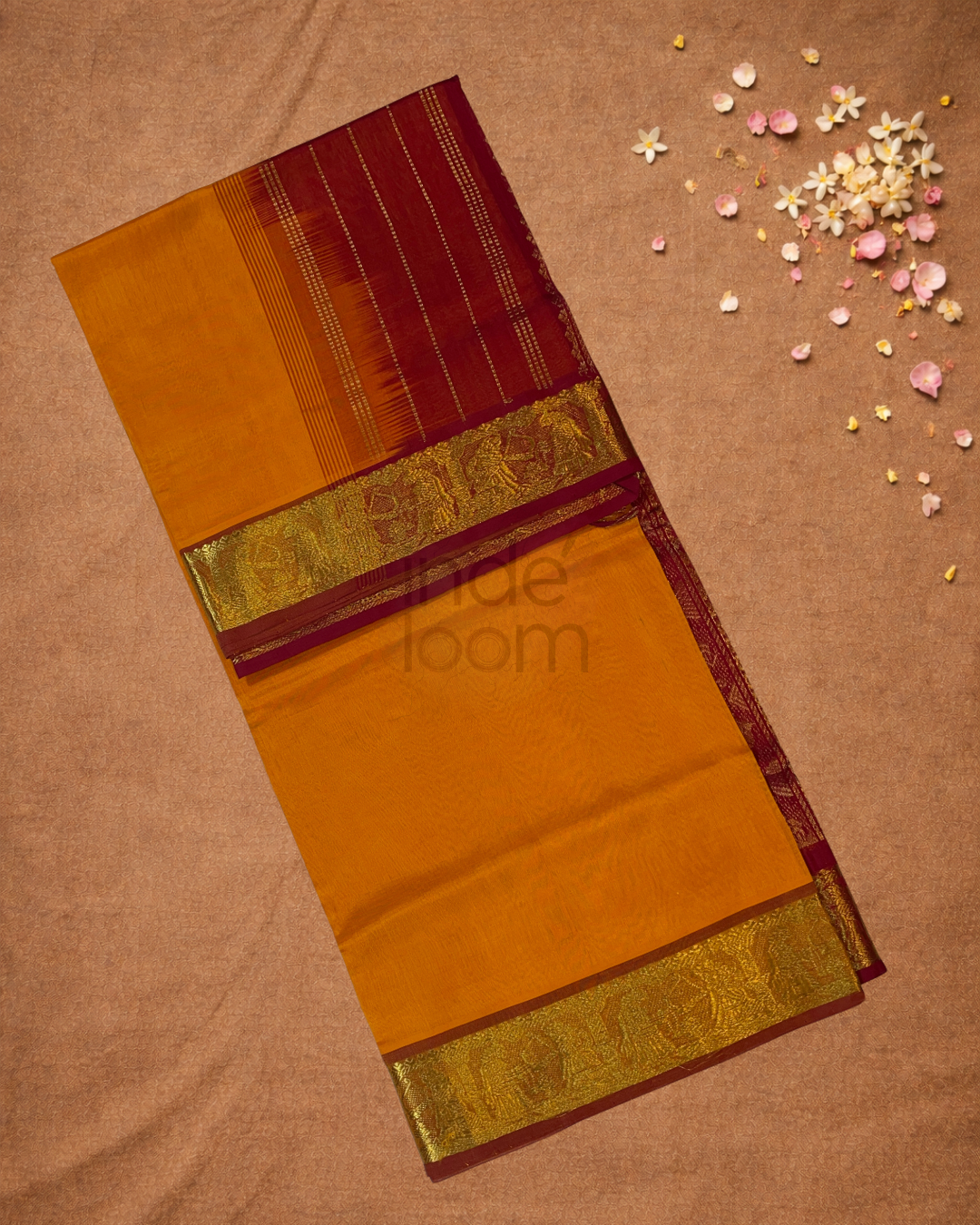 Pure Handloom Korvai Saree | Melon Orange