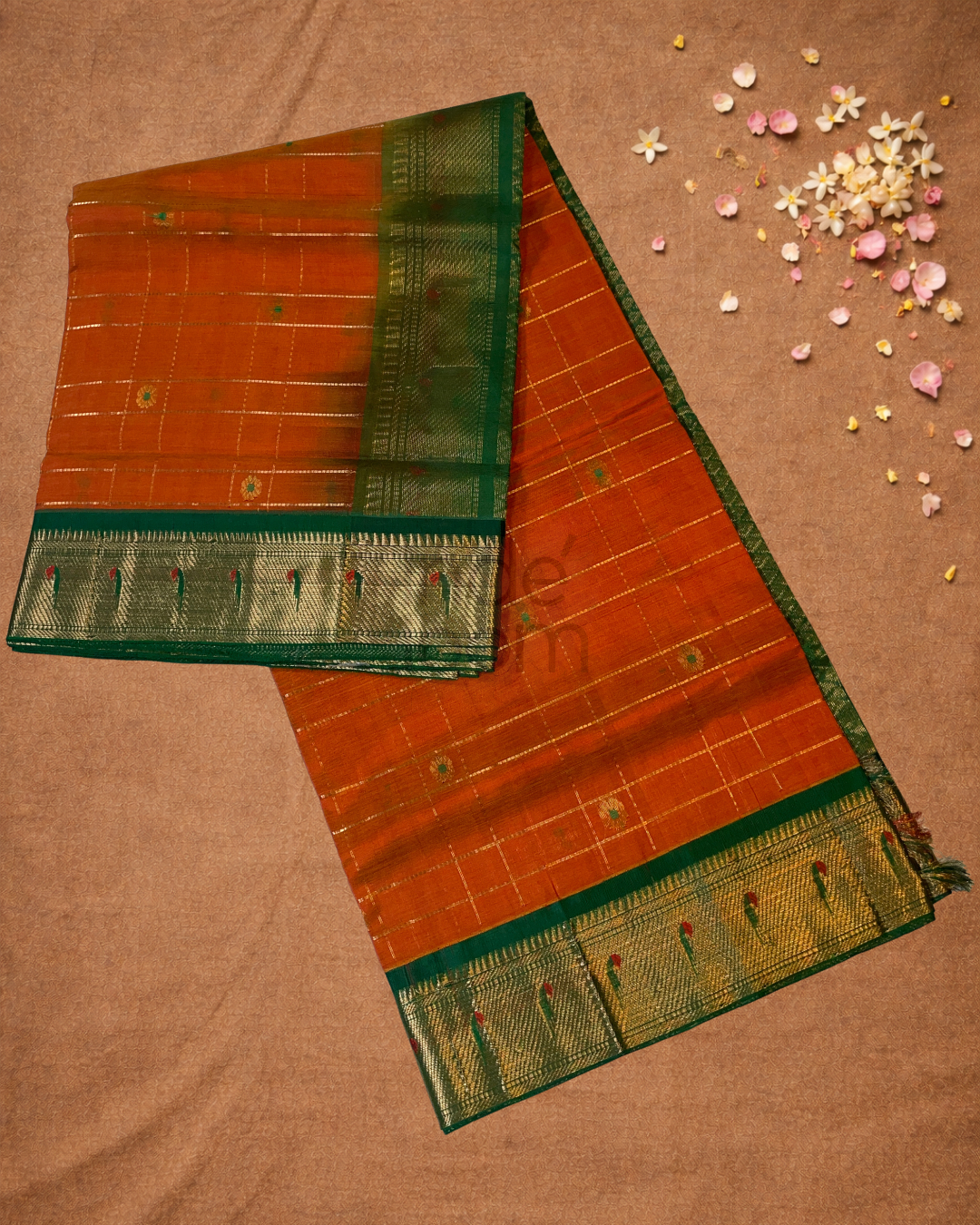 Pure Handloom Korvai Saree | Pumpkin Orange