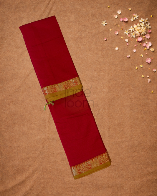 Handloom Korvai Silk Cotton Saree  |  Brick Red