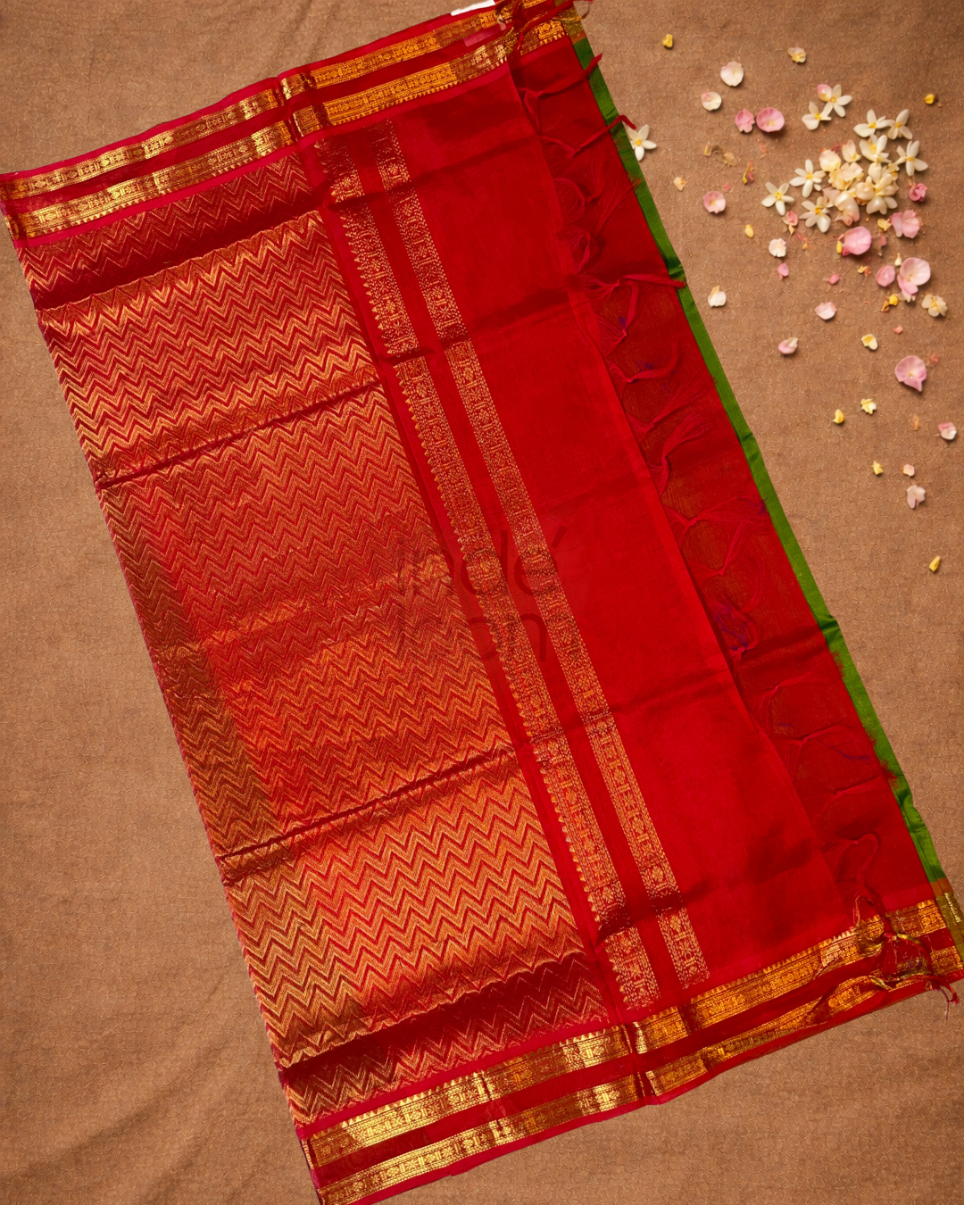 Handloom Korvai Silk Cotton Saree  |  Lime Green