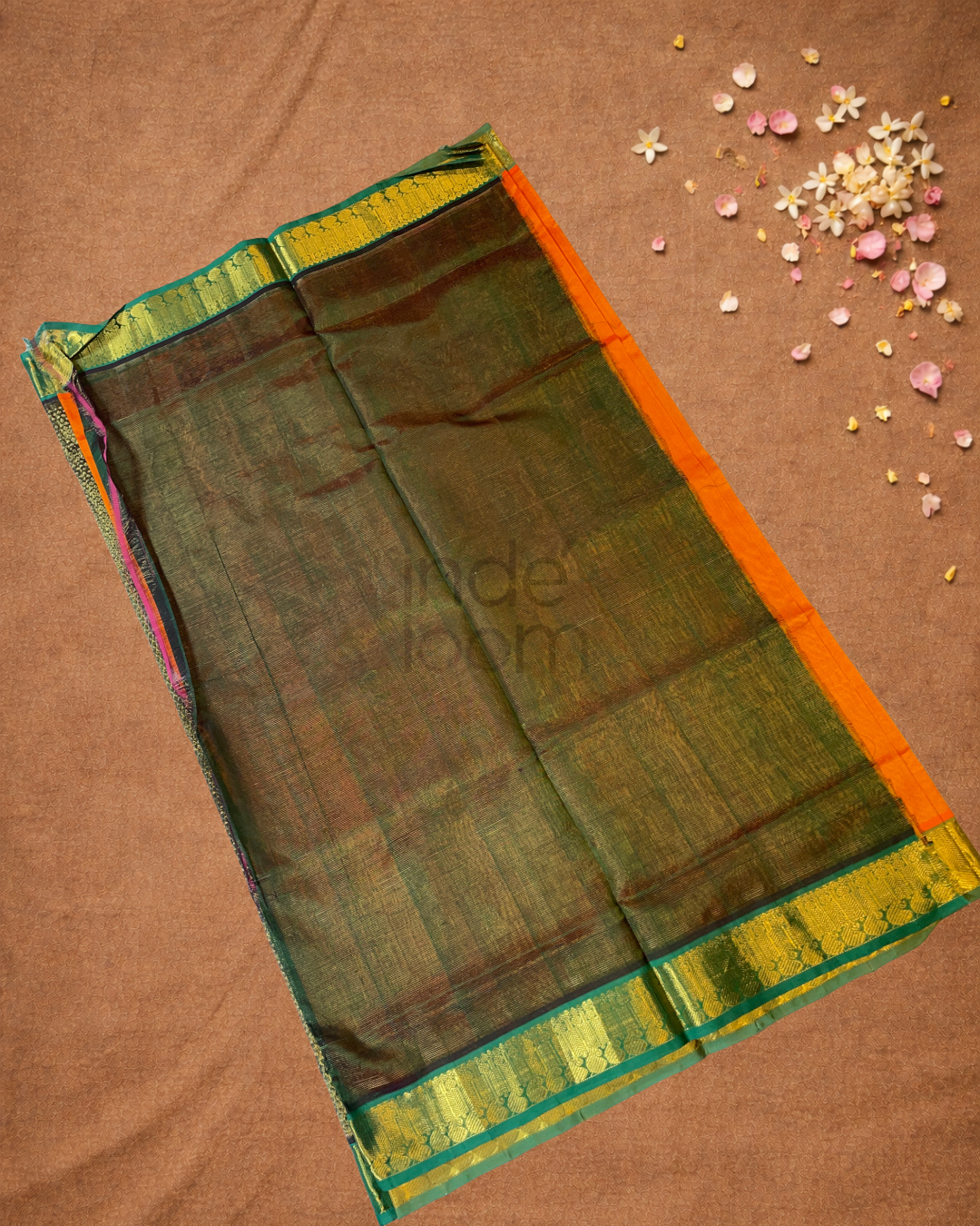 Pure Handloom Korvai Saree |  Fire Orange