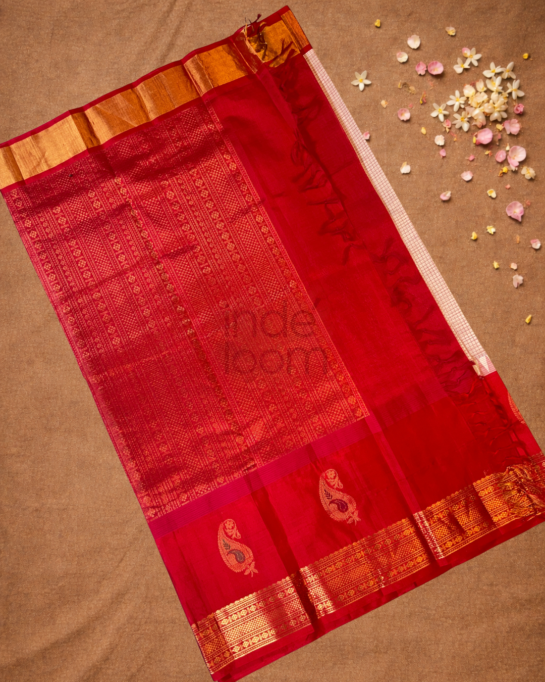 Pure Handloom Korvai Saree | Apple Red