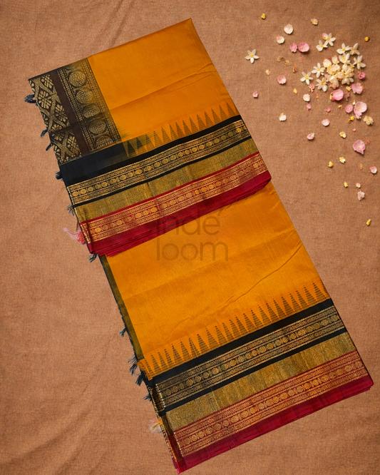 Handloom Korvai Silk Cotton Saree  |  Fire Orange