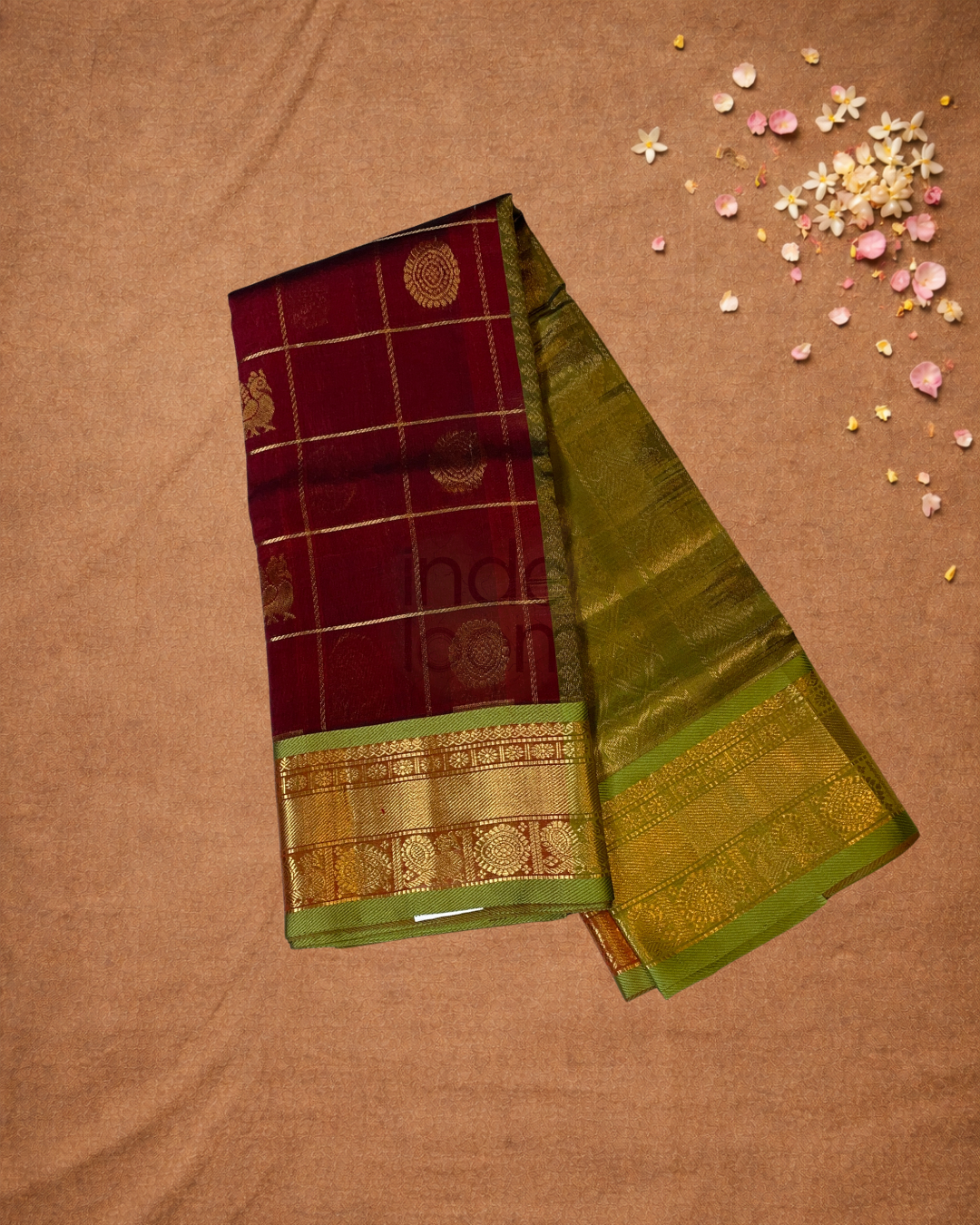 Handloom Korvai Silk Cotton Saree  |  Burgundy Red