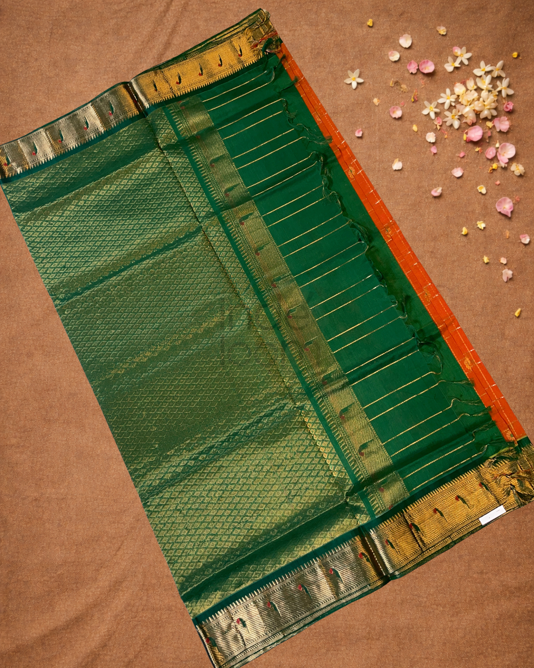 Pure Handloom Korvai Saree | Pumpkin Orange