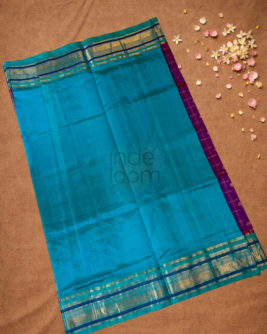 Handloom Korvai Silk Cotton Saree  |  Indigo Purple