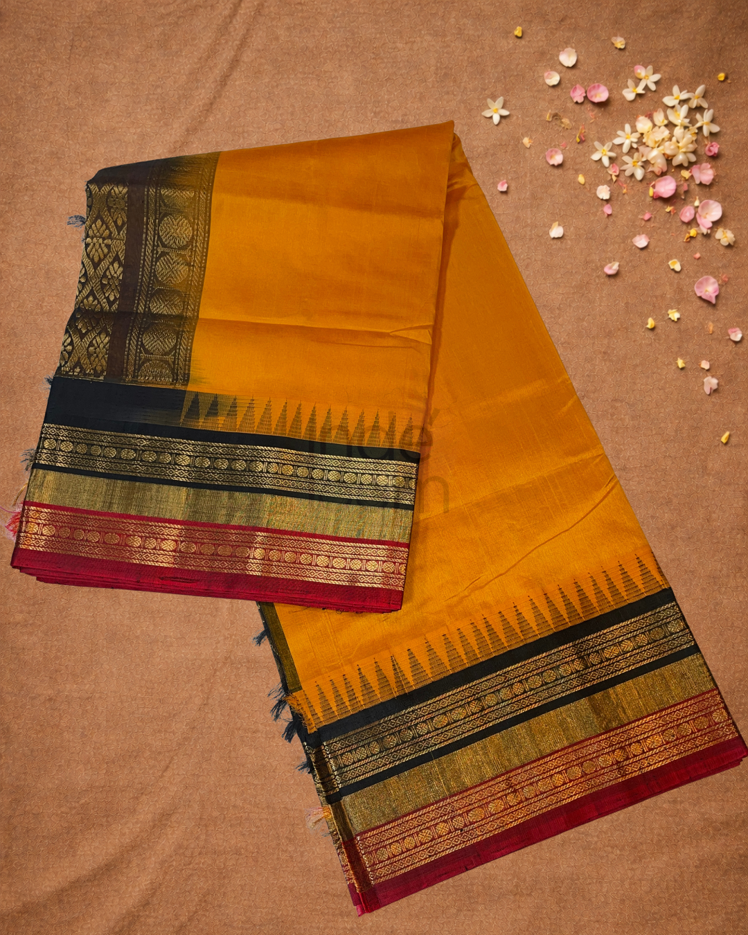 Handloom Korvai Silk Cotton Saree  |  Fire Orange