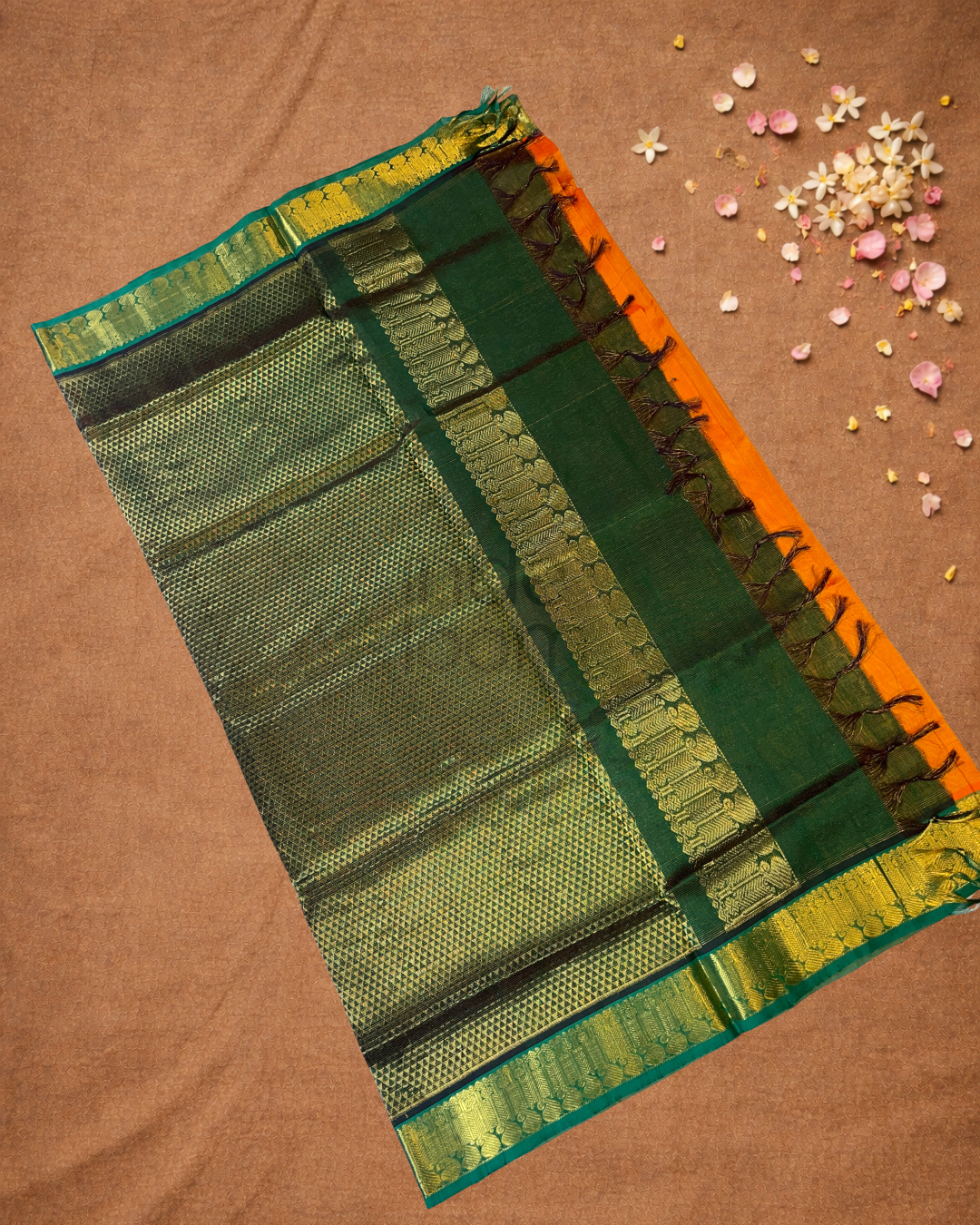 Pure Handloom Korvai Saree |  Fire Orange