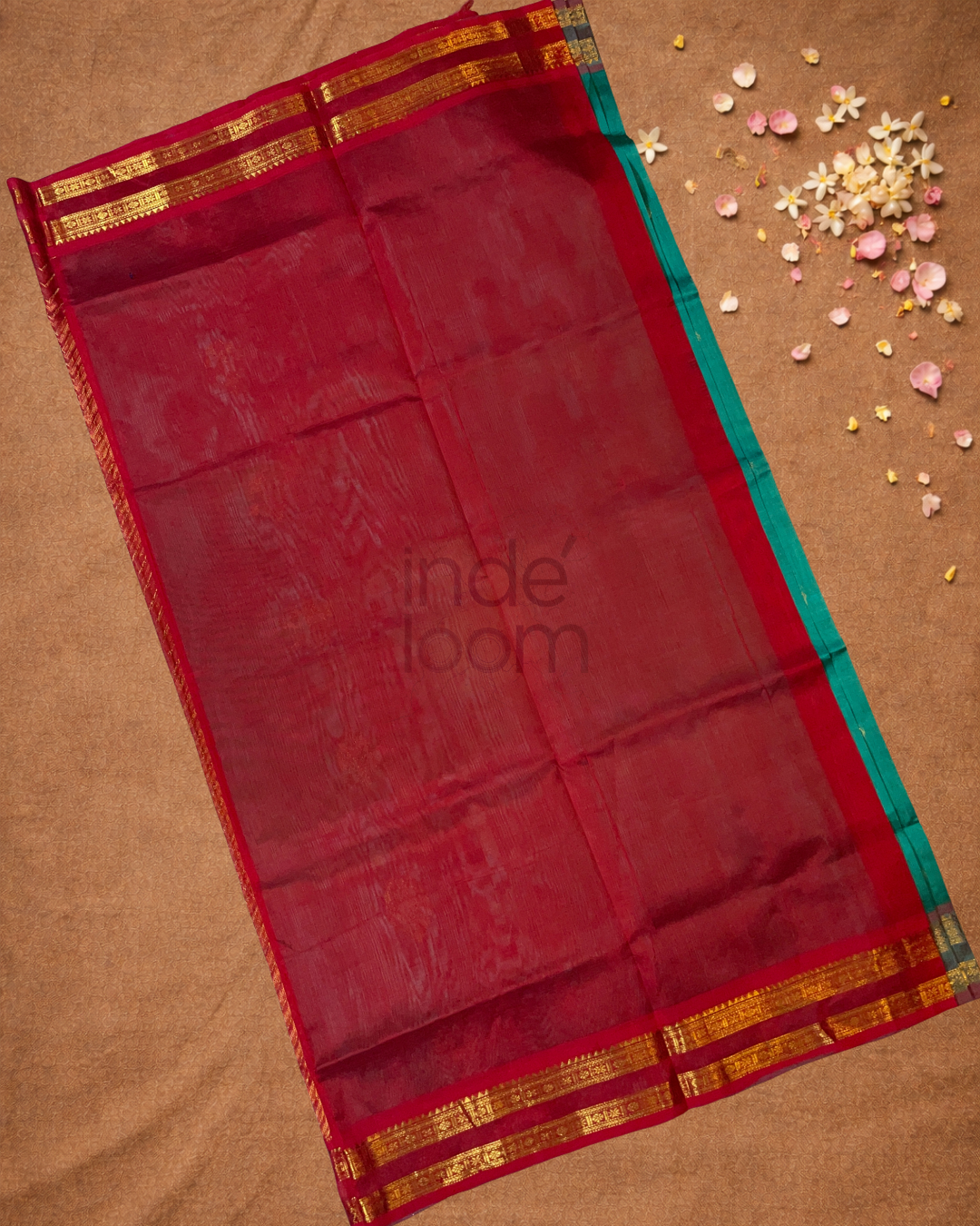 Handloom Korvai Silk Cotton Saree  |  Peacock Teal