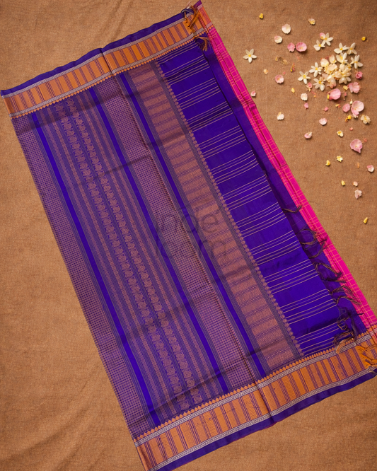 Pure Handloom Korvai Saree |  Dark Pink