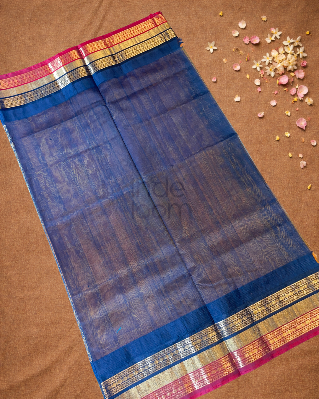 Handloom Korvai Silk Cotton Saree  |  Fire Orange