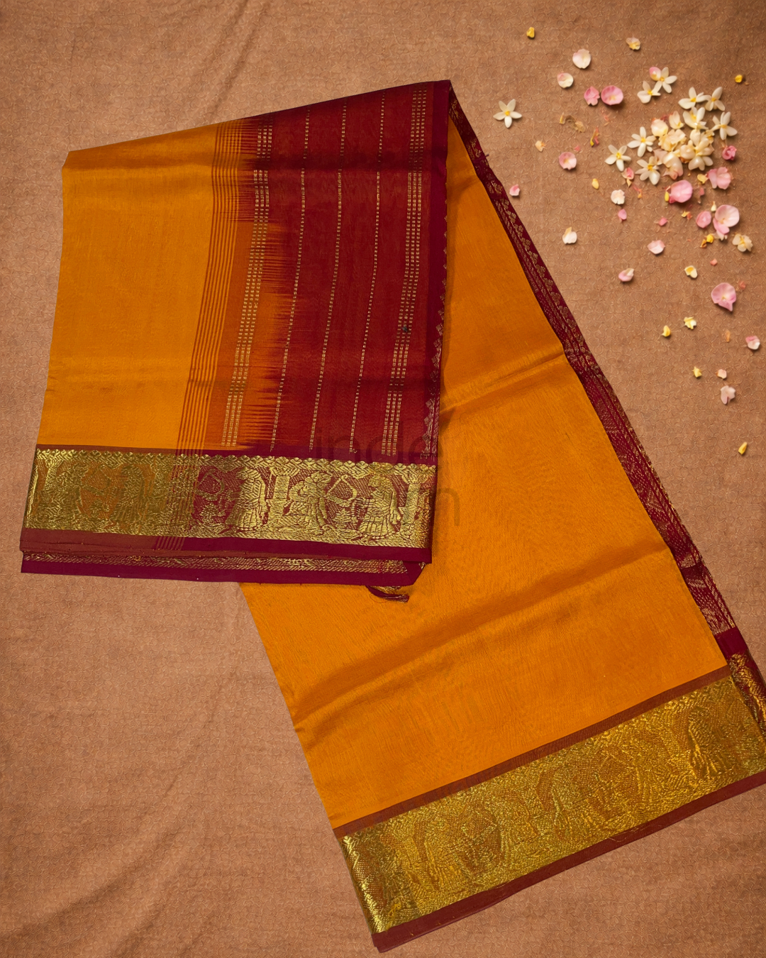 Pure Handloom Korvai Saree | Melon Orange
