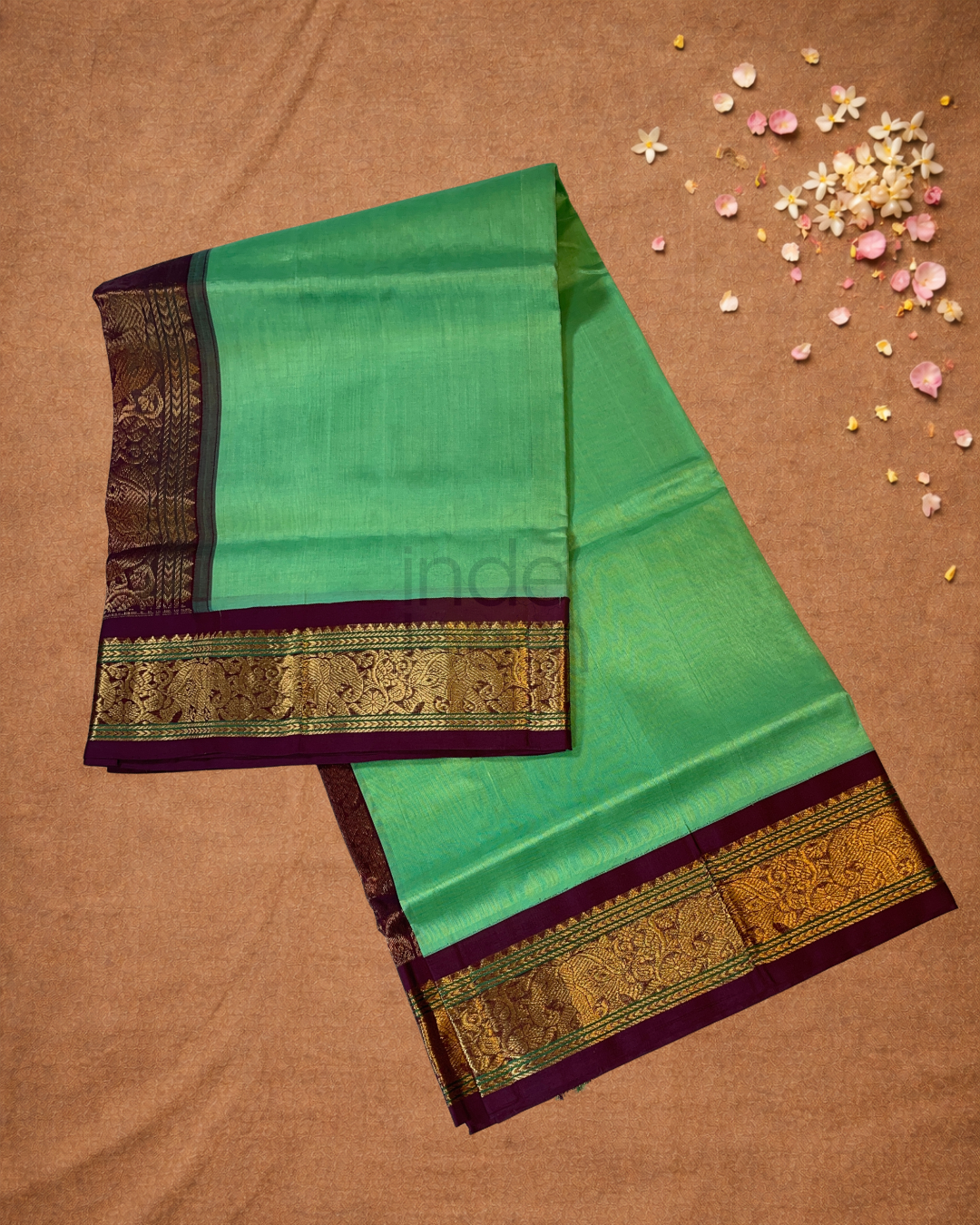 Handloom Korvai Silk Cotton Saree  |  Lime Green