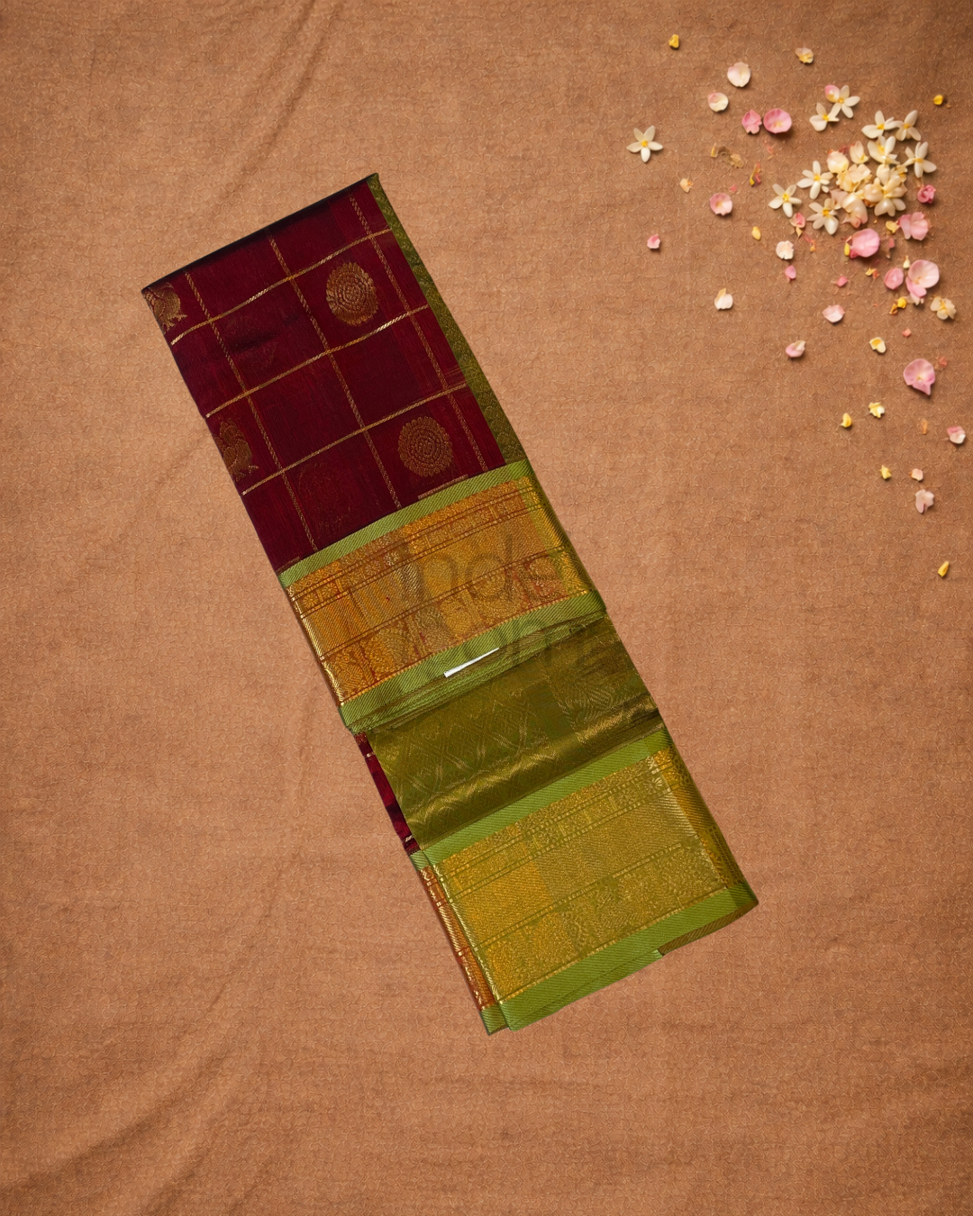 Handloom Korvai Silk Cotton Saree  |  Burgundy Red