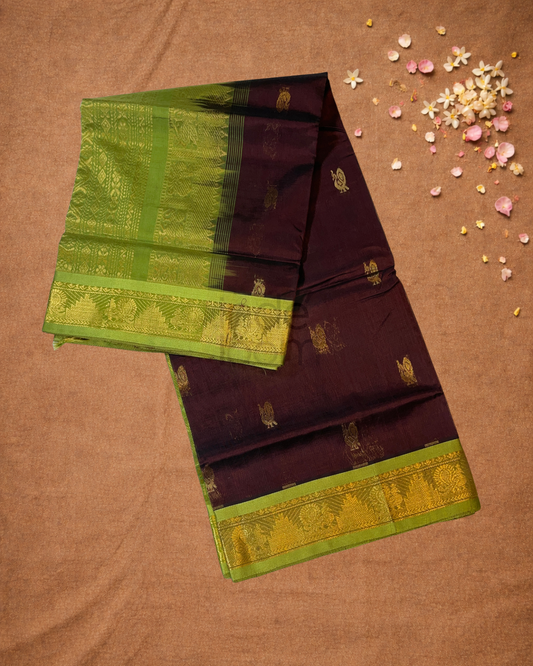 Handloom Korvai Silk Cotton Saree  |  Berry Pink