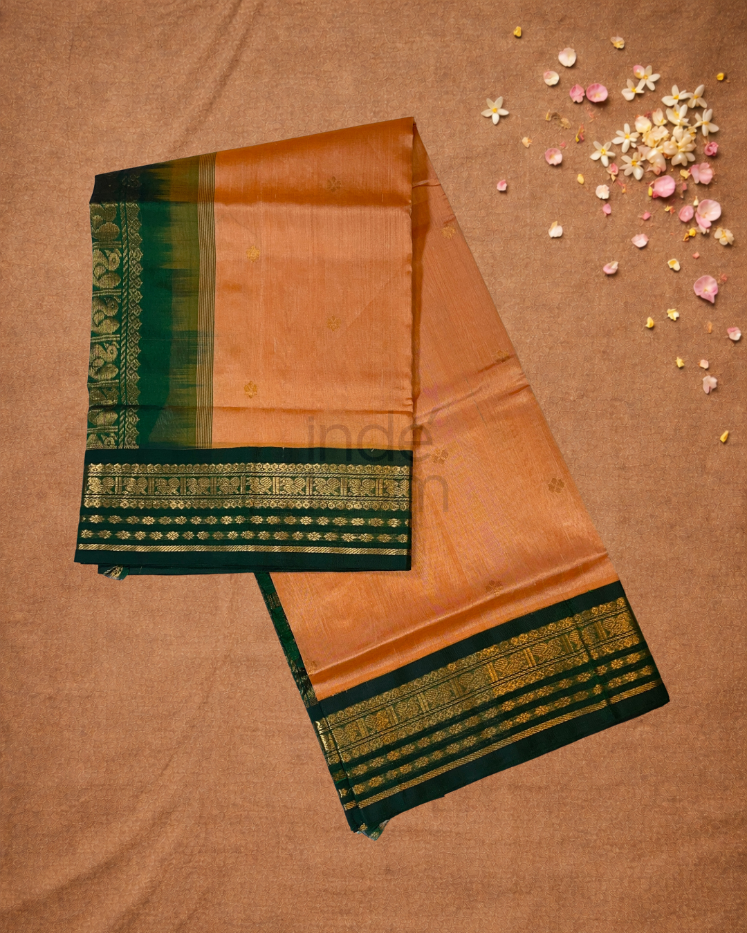Handloom Korvai Silk Cotton Saree  |  Copper Orange