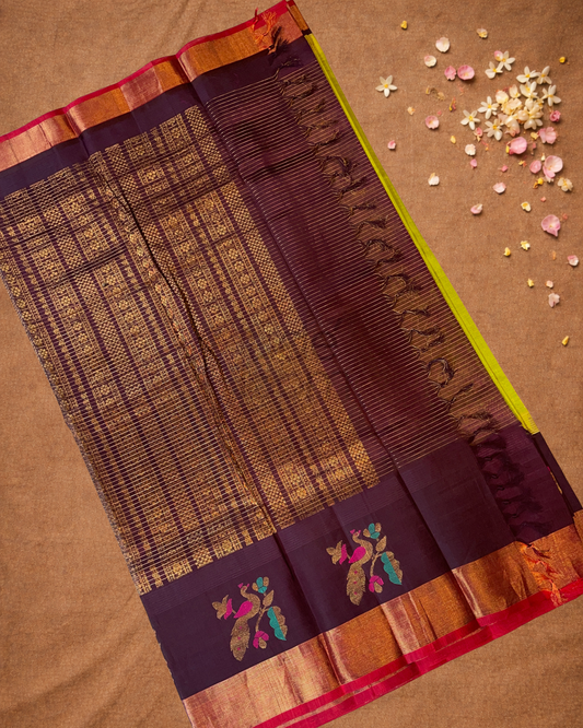 Pure Handloom Korvai Saree | Teal Green