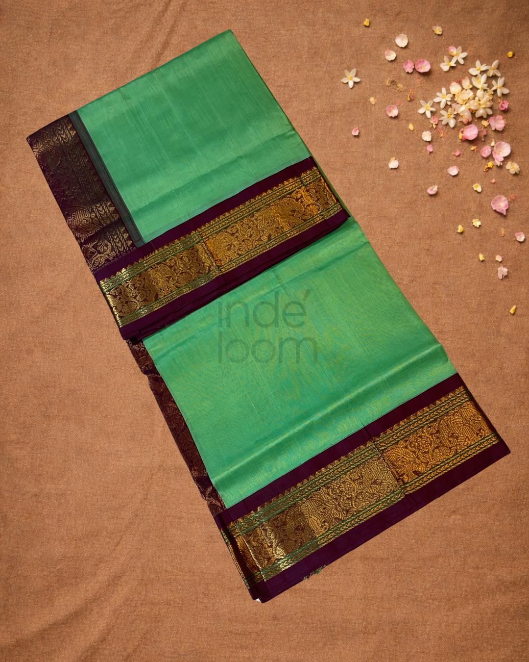 Handloom Korvai Silk Cotton Saree  |  Lime Green