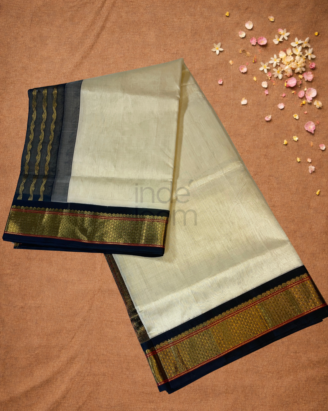 Handloom Korvai Silk Cotton Saree  |  Warm Ivory