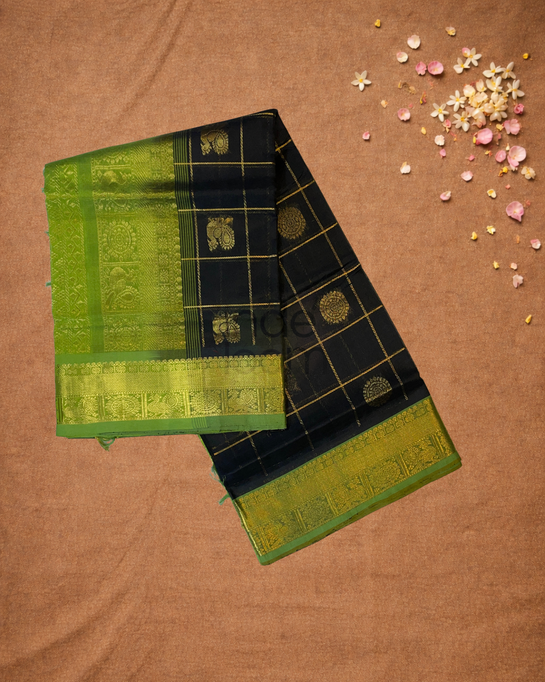 Handloom Korvai Silk Cotton Saree  |  Deep Teal