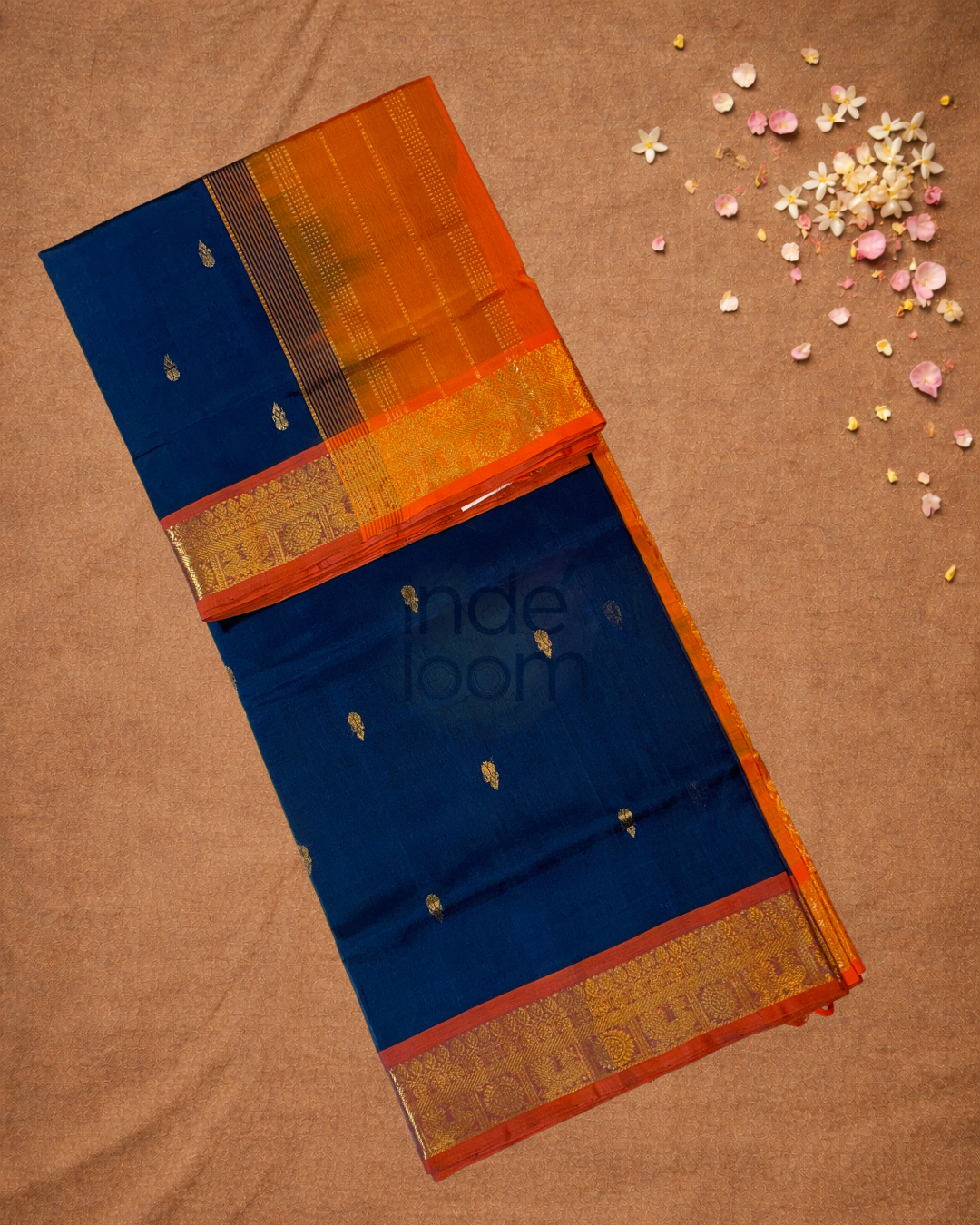 Pure Handloom Korvai Saree |  Navy Blue