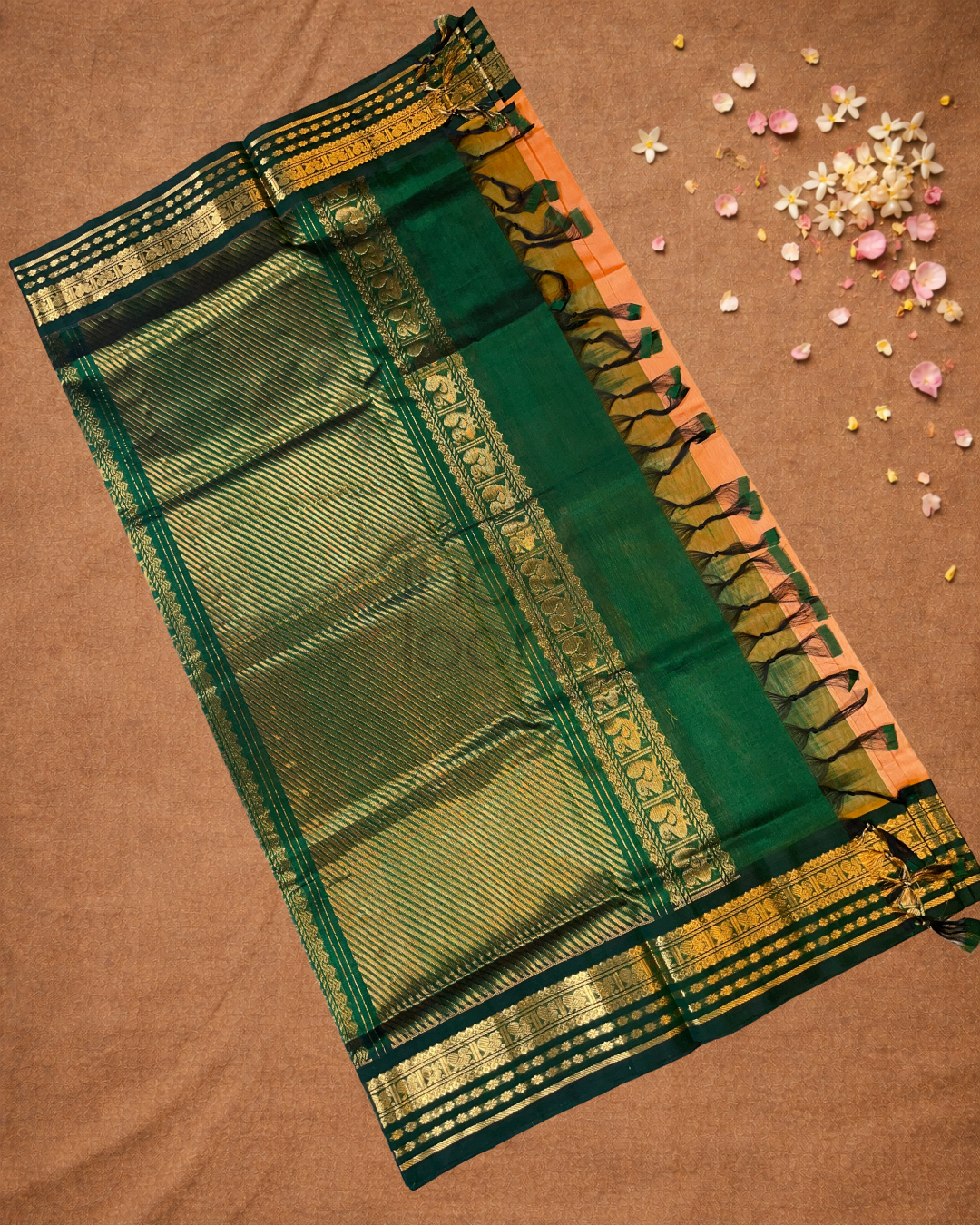 Handloom Korvai Silk Cotton Saree  |  Copper Orange