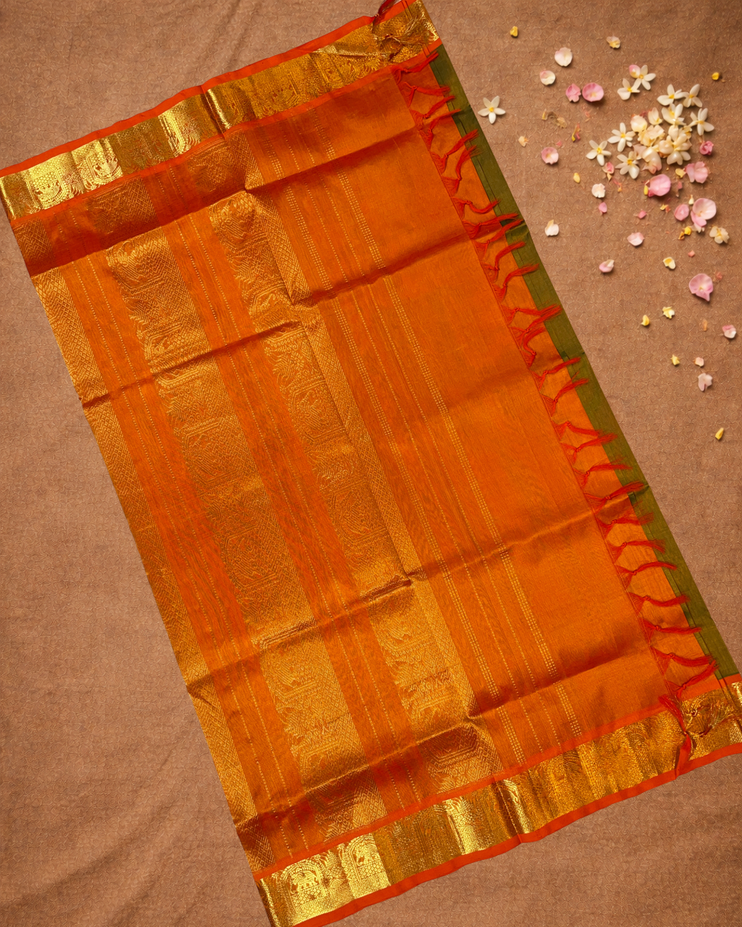 Handloom Korvai Silk Cotton Saree  |  Moss Green