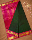 Handloom Korvai Silk Cotton Saree  |  Bottle Green