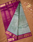 Handloom Korvai Silk Cotton Saree  |  Peacock Teal