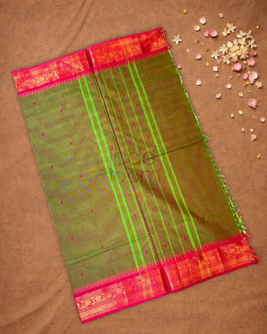 Chettinad Cotton Saree  |  Olive Green