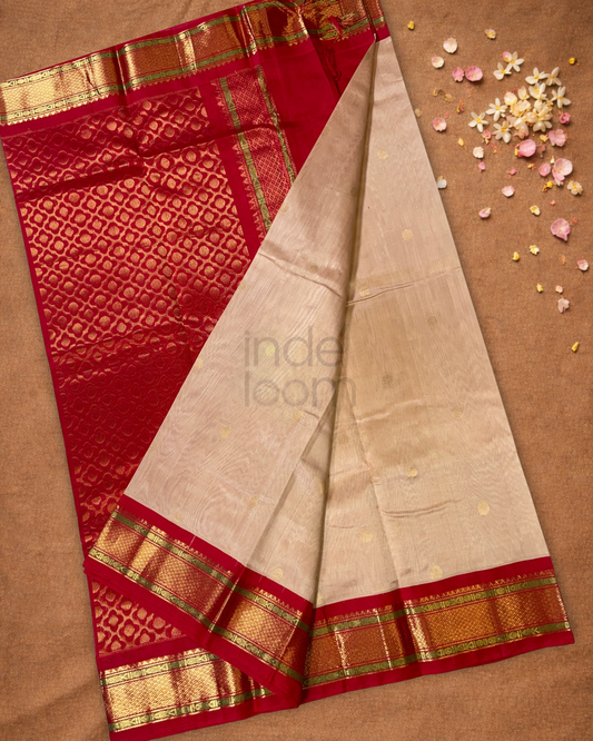 Pure Handloom Korvai Saree | Ruby Red