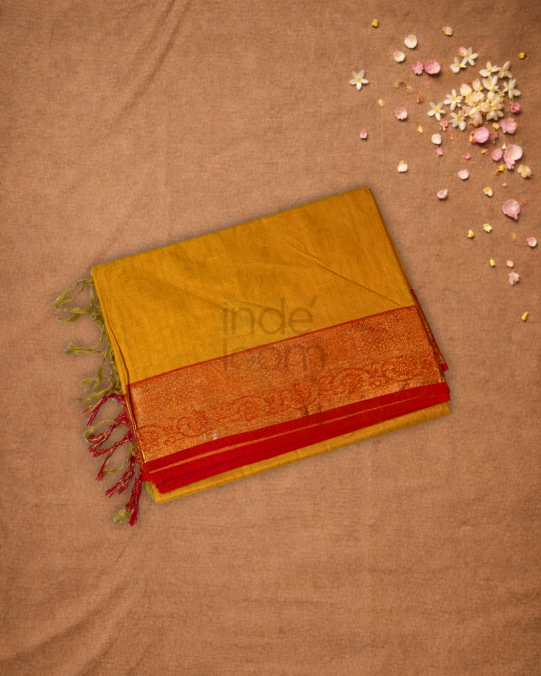 Chettinad Cottton Saree With Yellow with gold checks