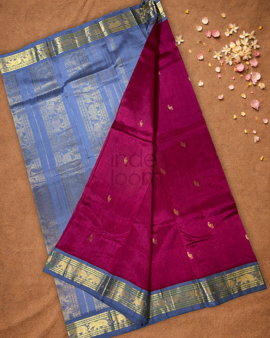 Handloom Korvai Silk Cotton Saree  |  Deep Pink