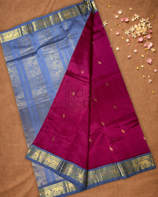 Handloom Korvai Silk Cotton Saree  |  Deep Pink