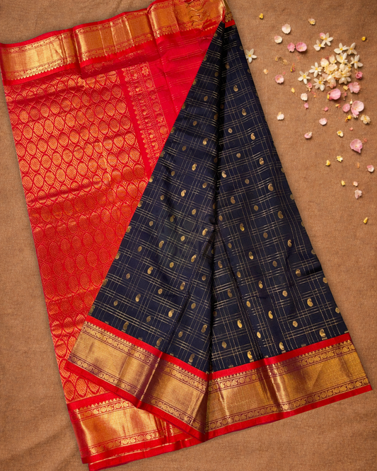 Pure Handloom Korvai Saree | Coal Black