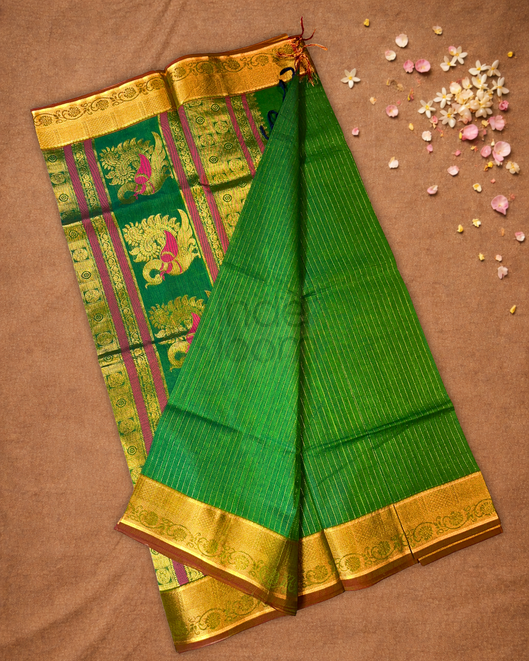 Chettinad Cottton Saree With Green stripes