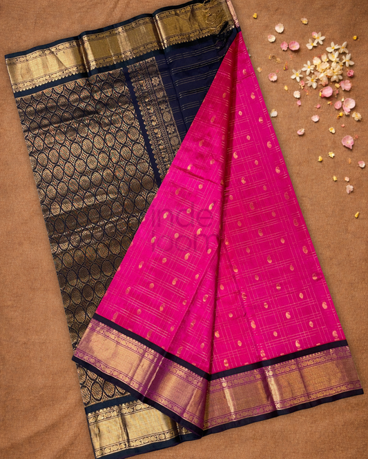 Pure Handloom Korvai Saree | Bright Pink