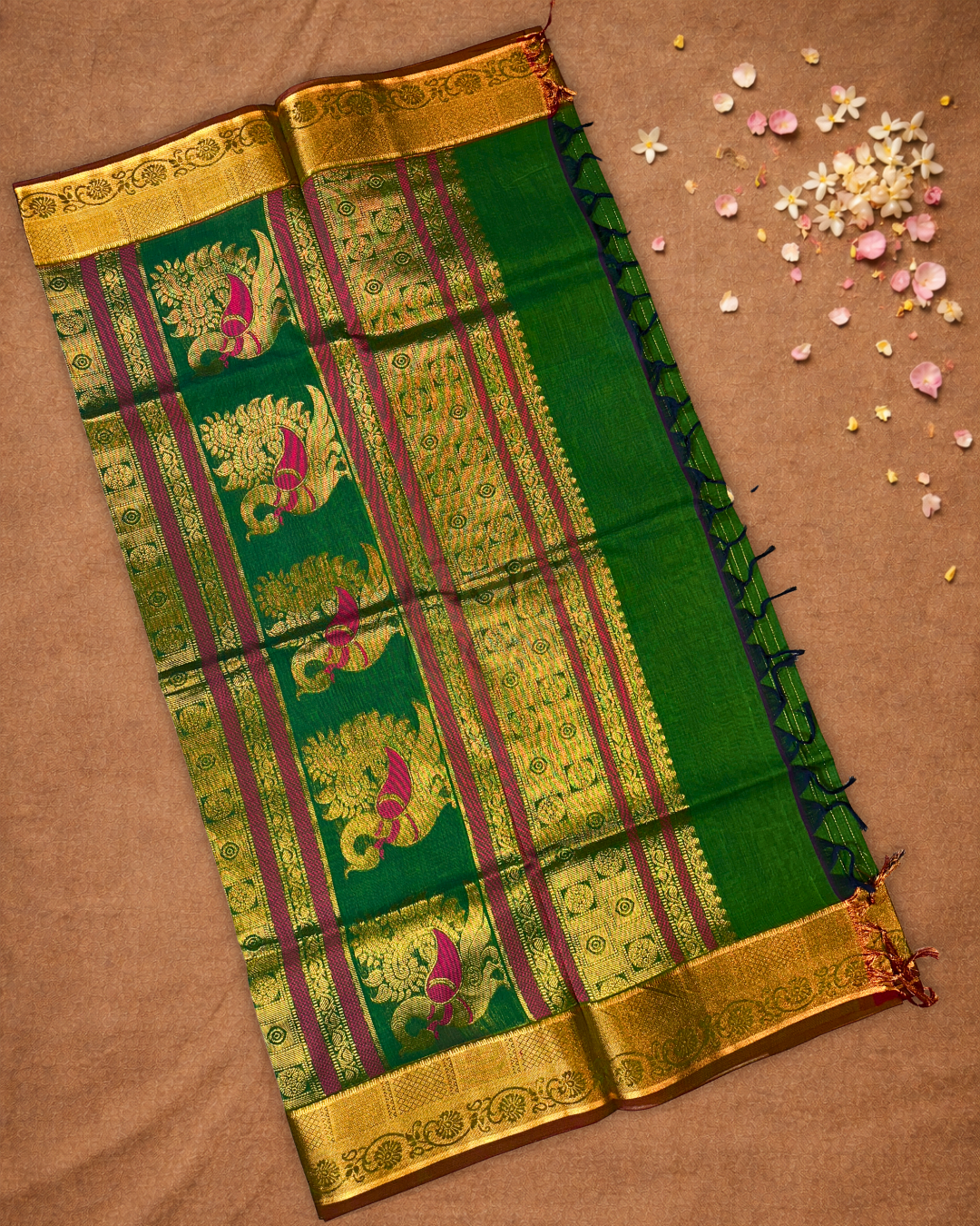 Chettinad Cottton Saree With Green stripes
