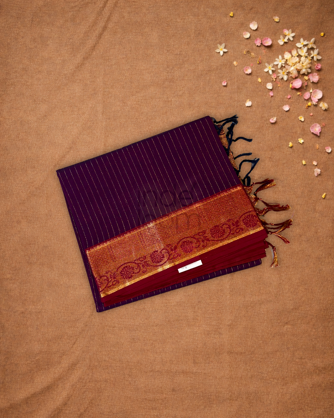 Chettinad  Cottton Saree With Wine stripes