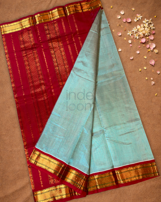 Pure Handloom Korvai Saree | Light Teal Green