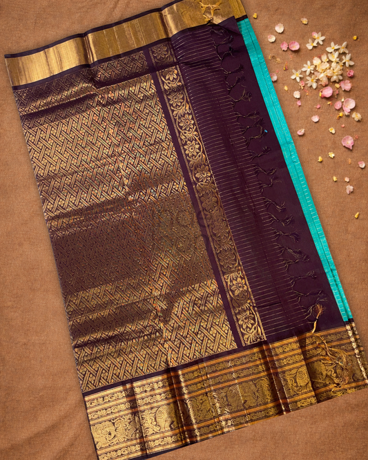 Pure Handloom Korvai Saree | Cyan Blue