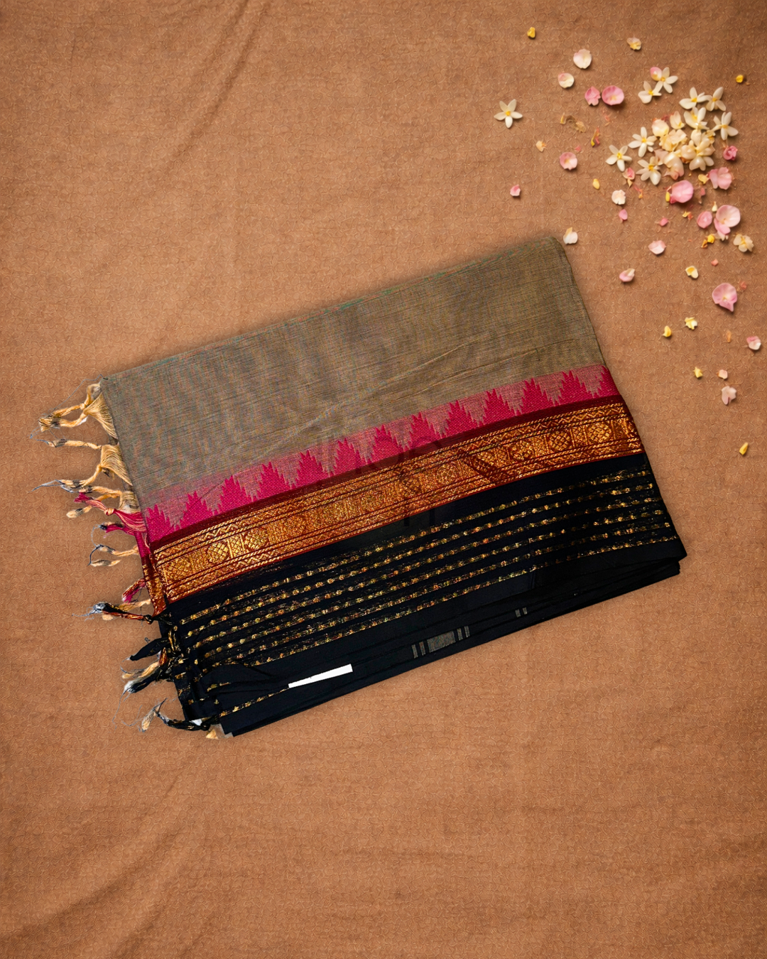 Chettinad  Cottton Saree With Grey and black border