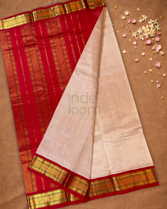 Pure Handloom Korvai Saree | Pastel Red