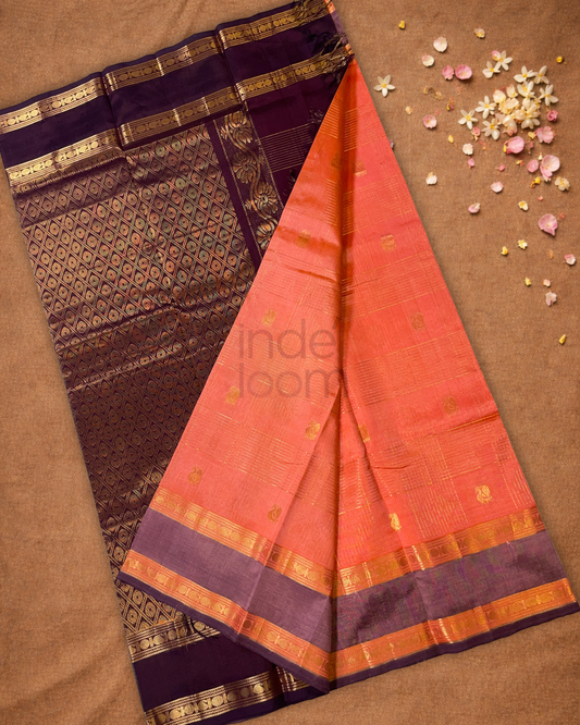 Pure Handloom Korvai Saree | Safron Orange