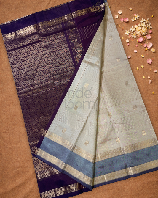 Handloom Korvai Silk Cotton Saree  |  Cream Beige