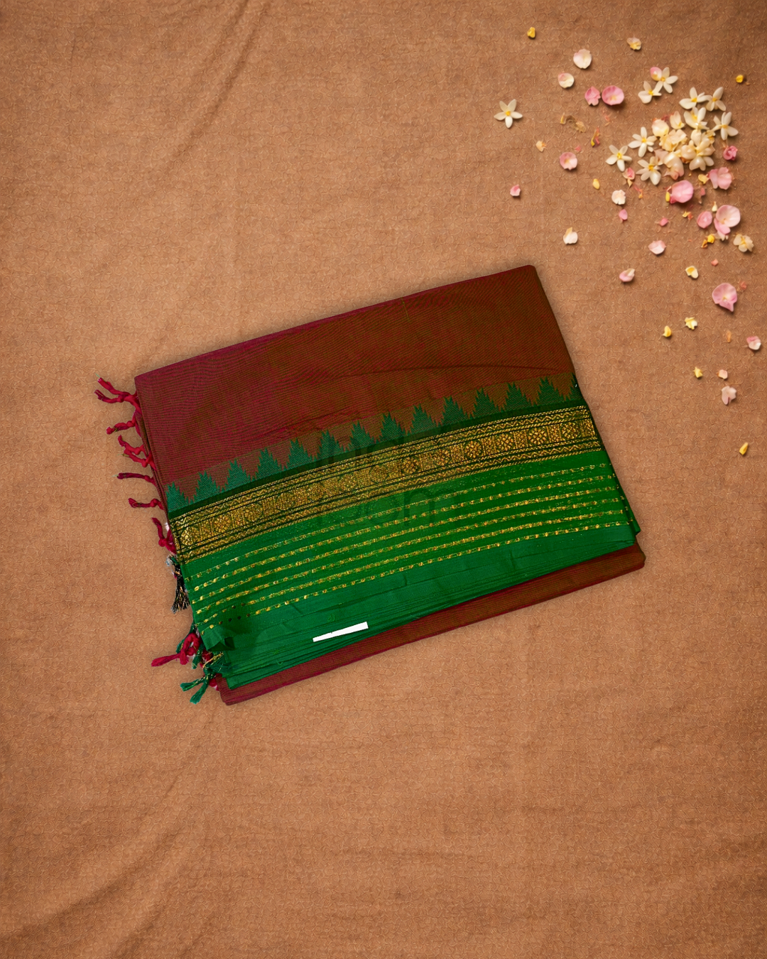 Chettinad Cottton Saree With Pink and green border