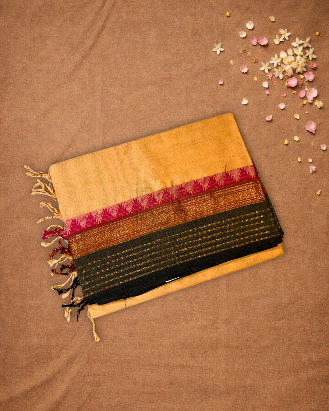 Chettinad Cottton Saree With Mustard Gold