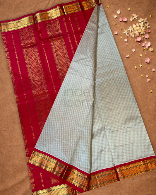 Handloom Korvai Silk Cotton Saree  |  Sage Green