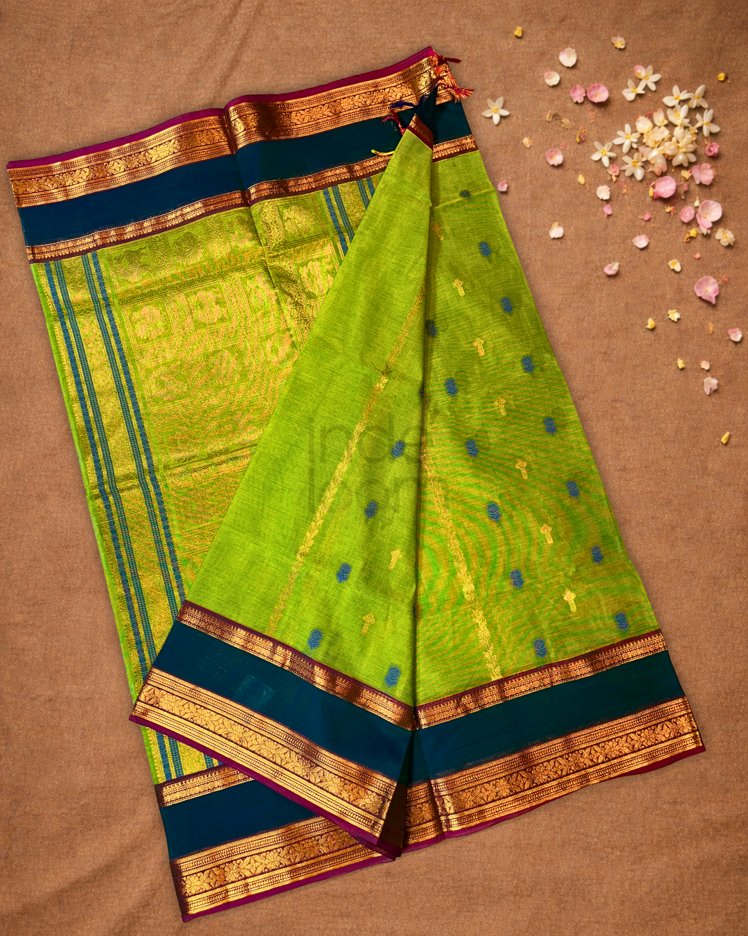 Chettinad Cottton Saree With Parrot Green
