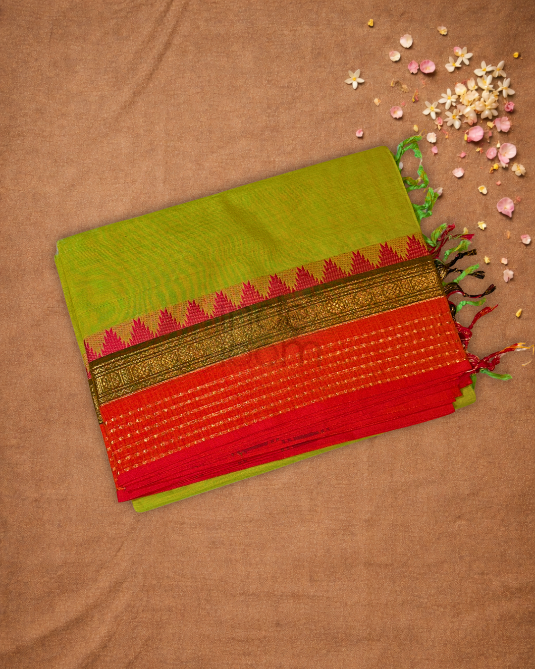 Chettinad Cottton Saree With Parrot Green